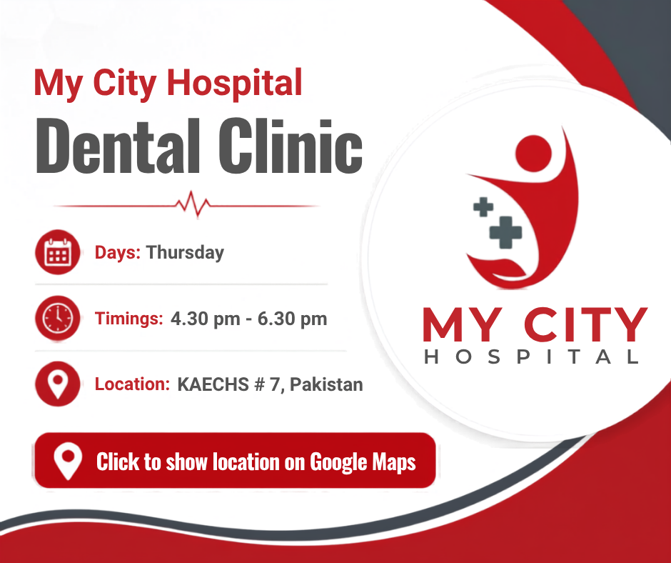 Clinic schedule for the Dental Clinic at My City Hospital in KAECHS #7, indicating operating hours on Thursday from 4:30 pm to 6:30 pm